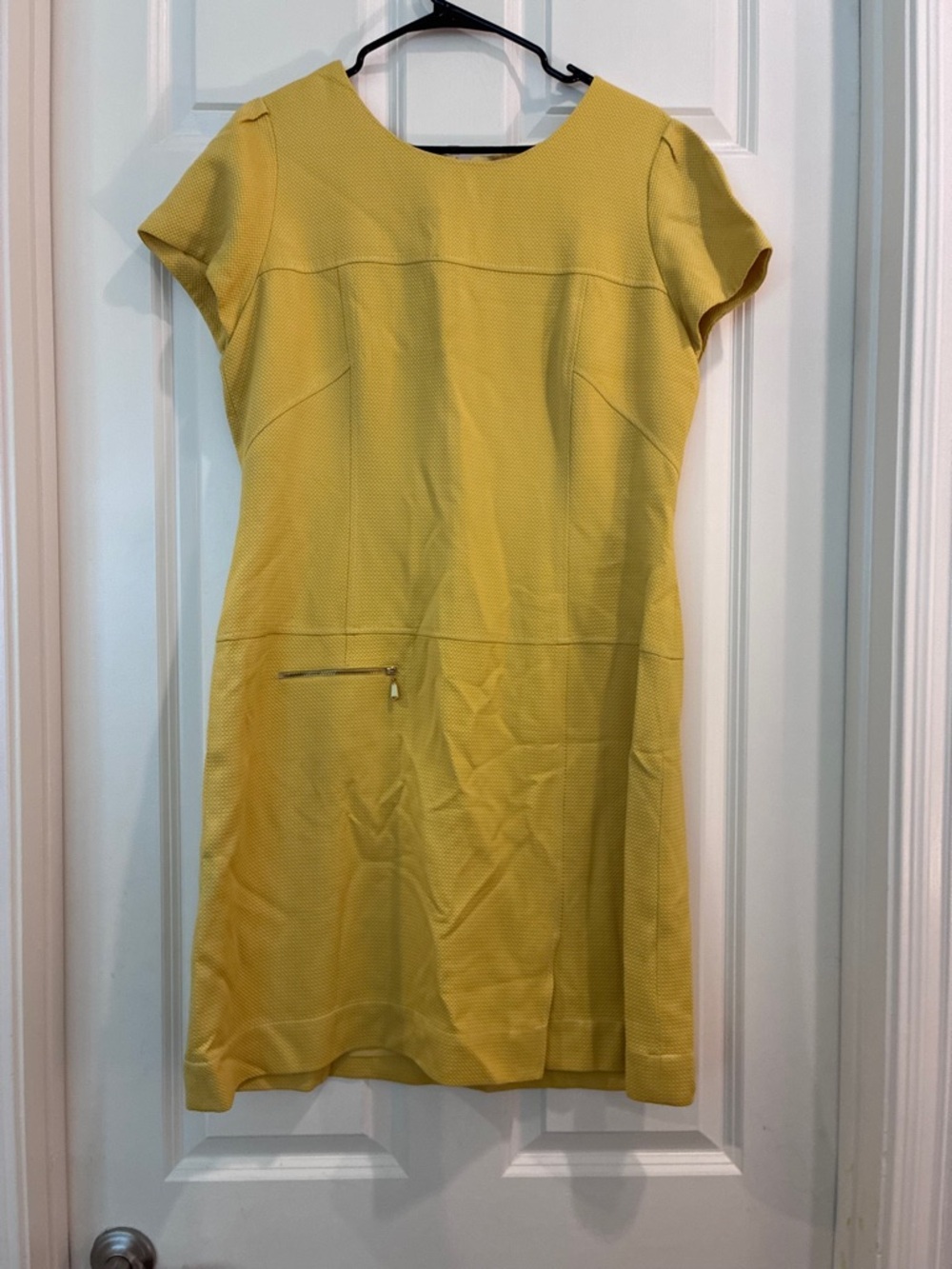 Tahari Yellow Textured Short-Sleeve Midi Dress